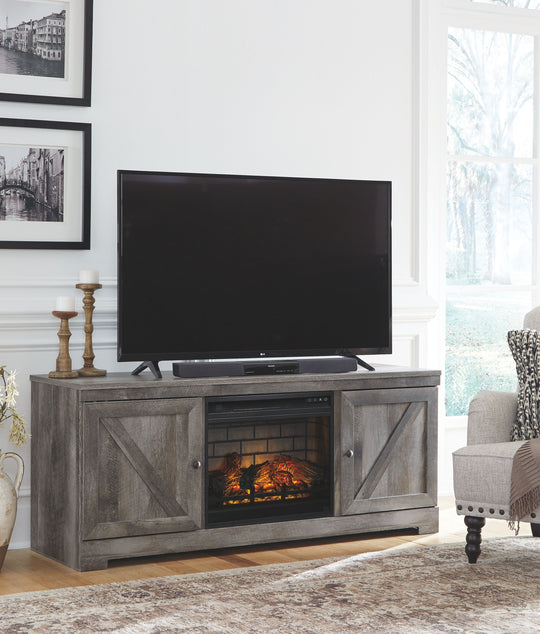 Wynnlow - Home Entertainment Set Gray 2 Pc. - 63" TV Stand with Faux Firebrick Fireplace Insert by Signature Design by Ashley® | Bel Furniture