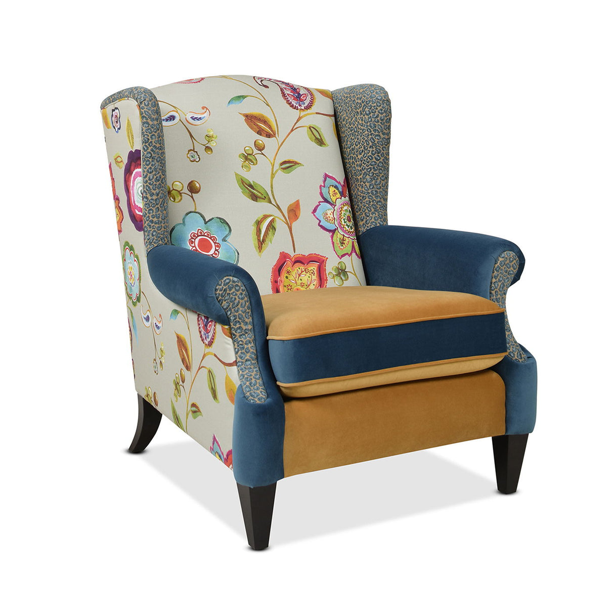Anya - Boho Chic Wingback Accent Arm Chair - Floral / Leopard / Blue Teal / Yellow Gold by Jennifer Taylor Home | Bel Furniture