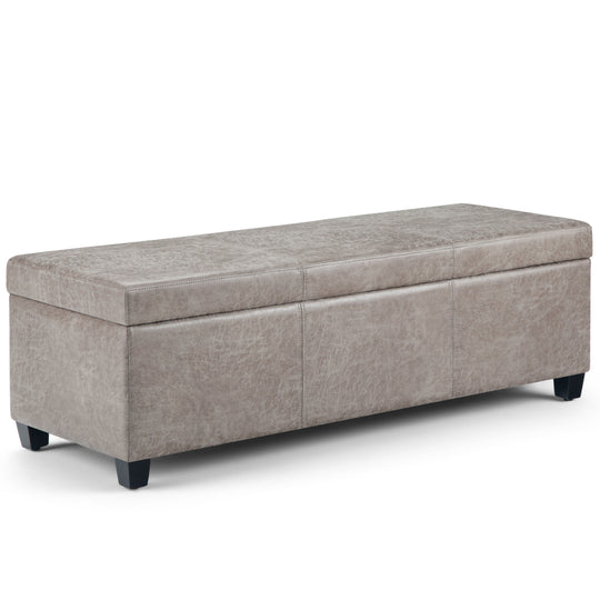 Avalon - Multifunctional Storage Ottoman Bench Pearl Silver 48.4"W x 18.1"D x 16.1"H Faux Leather by Simpli-Home | Bel Furniture