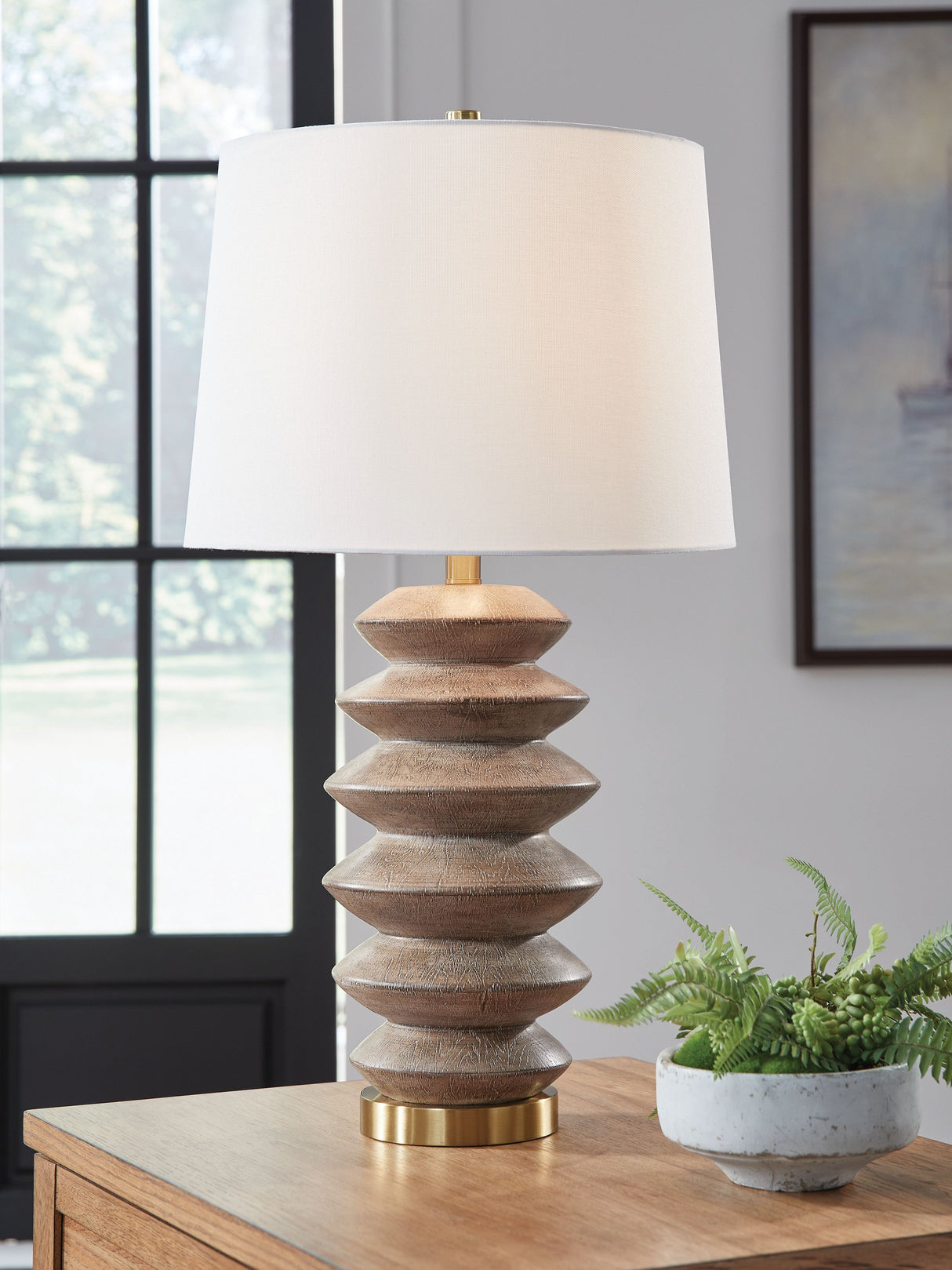 Jyllyard - Brown / Gold Finish - Poly Table Lamp by Signature Design by Ashley® | Bel Furniture