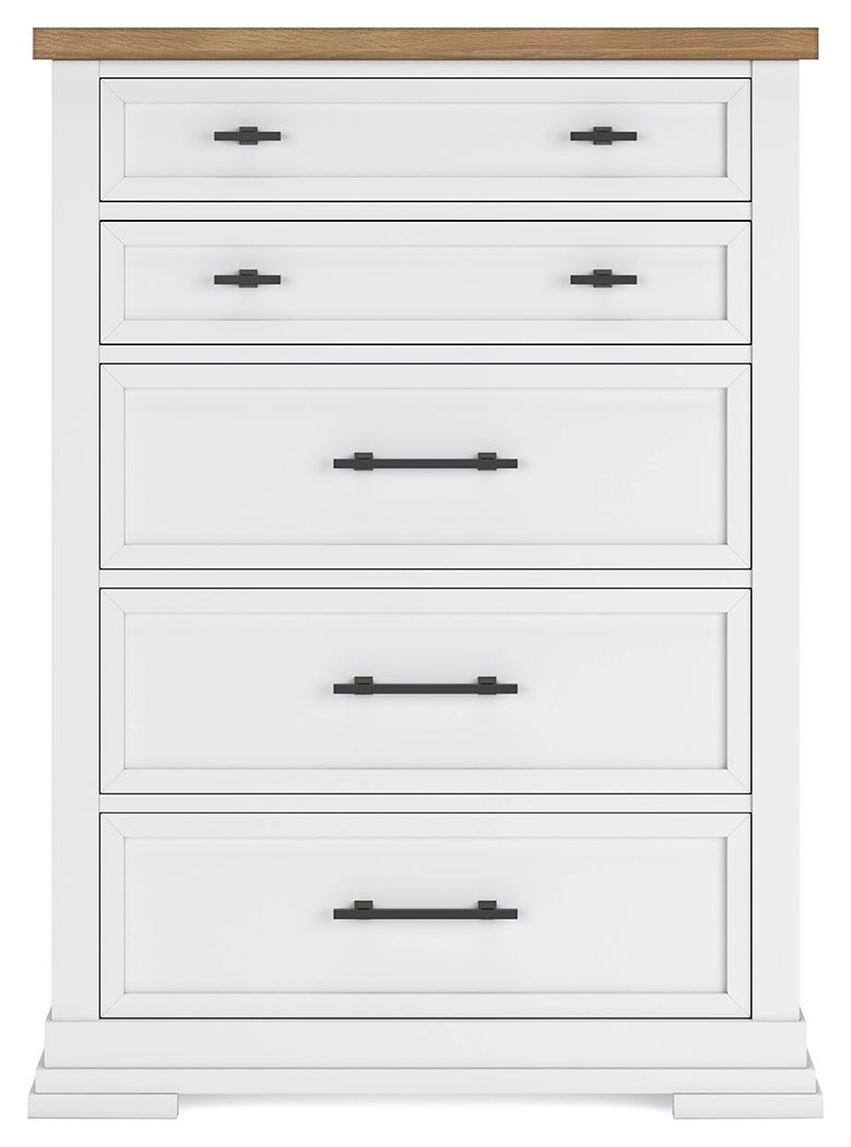 Ashbryn - White / Natural - Five Drawer Chest by Benchcraft® | Bel Furniture