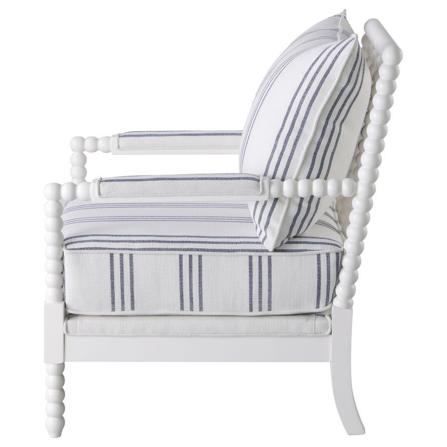 Blanchett - Upholstered Bobbin Accent Chair - White And Navy by CoasterElevations | Bel Furniture