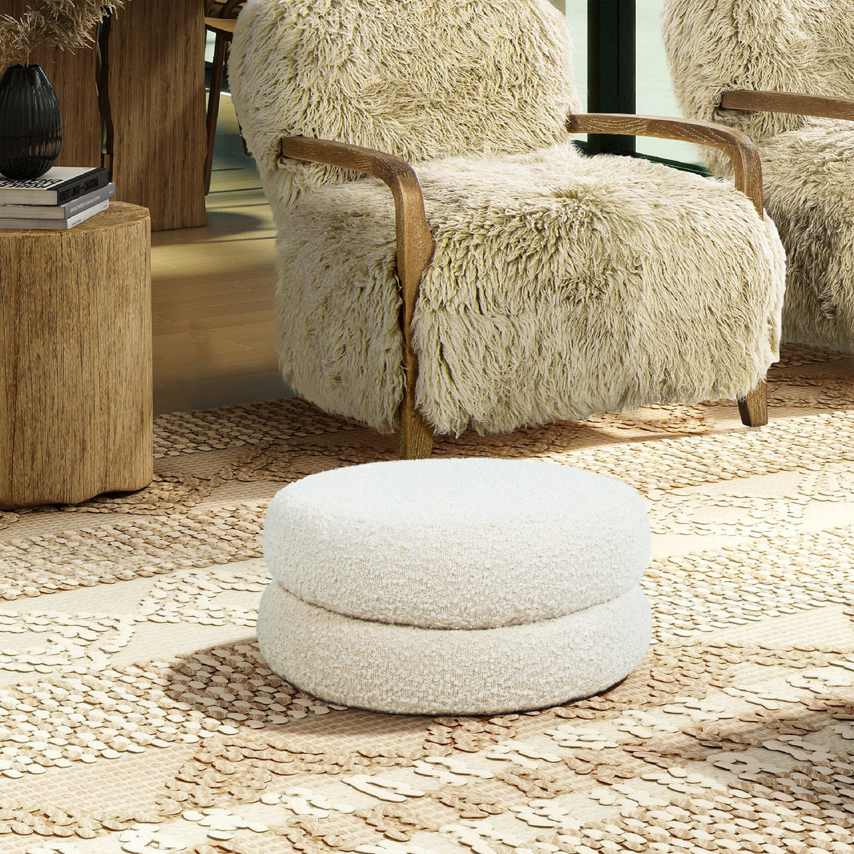 Homary - Floor Cushion Footrest Ottoman - Ivory White by Jennifer Taylor Home | Bel Furniture