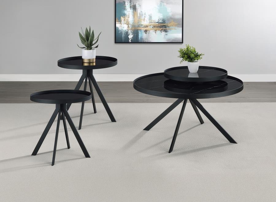 Briggs - Round Coffee And End Table Set Black 3 Pc. Coffee Table, 2 End Tables by Coaster Fine Furniture | Bel Furniture