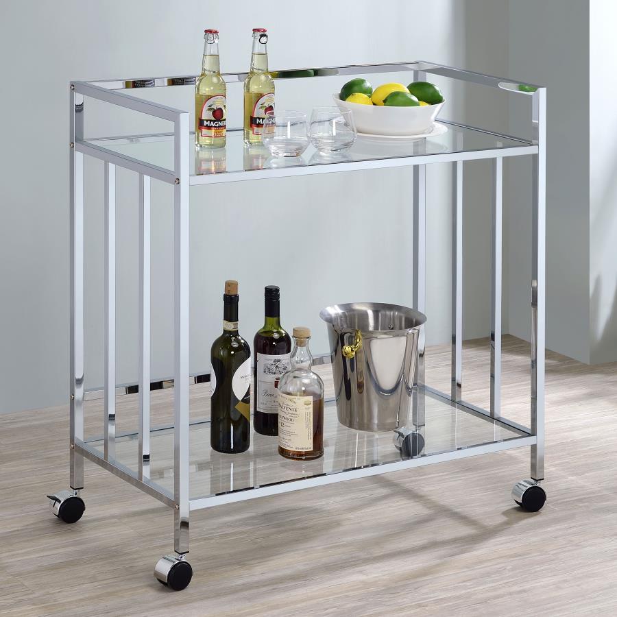 Cara - 2-tier Rectangular Glass Shelf Metal Bar Cart by CoasterEssence | Bel Furniture