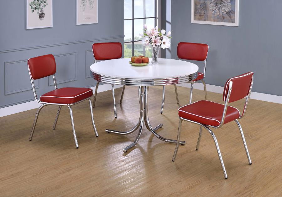 Retro - Round Dining Table Set Red 5 Pc. Table, 4 Chairs by CoasterEveryday | Bel Furniture