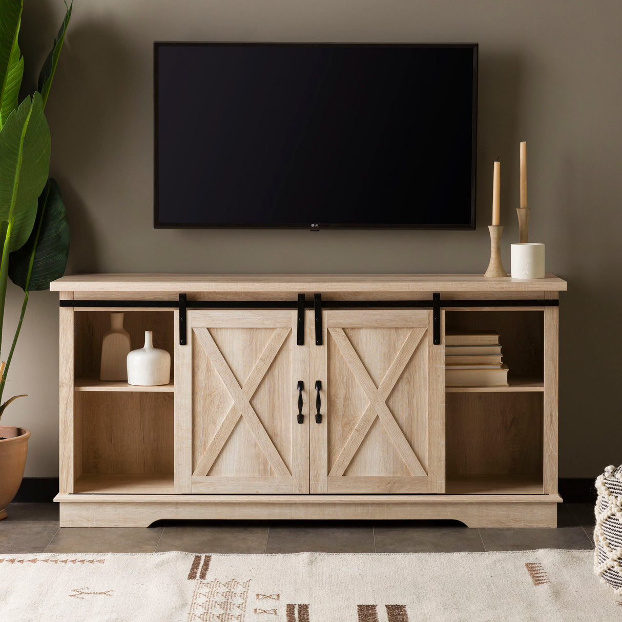 Farmhouse Sliding X Barn Door TV Stand by Walker Edison | Bel Furniture