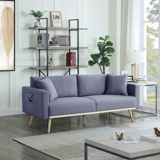 Easton - Linen Fabric Sofa With USB Charging Ports Pockets And Pillows by Lilola Home | Bel Furniture