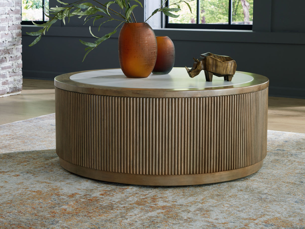 Camdill - Light Brown / White - Round Cocktail Table by Signature Design by Ashley® | Bel Furniture