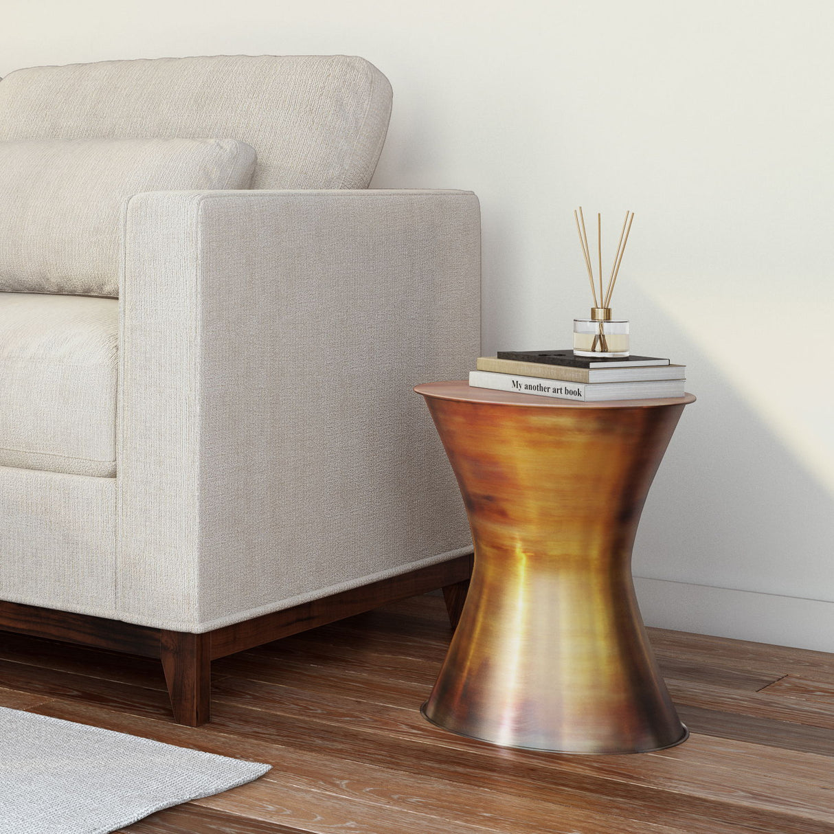 Kenton - Metal Side Table - Tarnished Brass by Simpli-Home | Bel Furniture