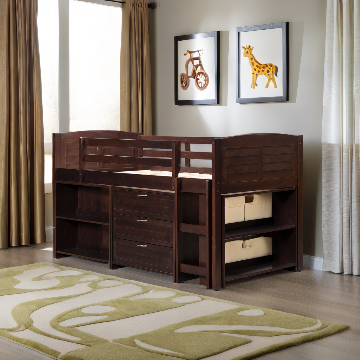 5-Piece Twin-Size Loft Storage Bed with Shelves by Mollai Collections | Bel Furniture