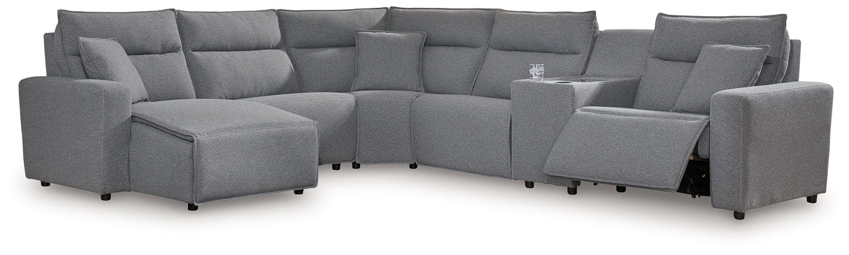 Modmax - Salt And Pepper - Reclining Sectional Gray 6 Pc. Power Reclining Sectional With LAF Power Chaise And Storage Console by Signature Design by Ashley® | Bel Furniture