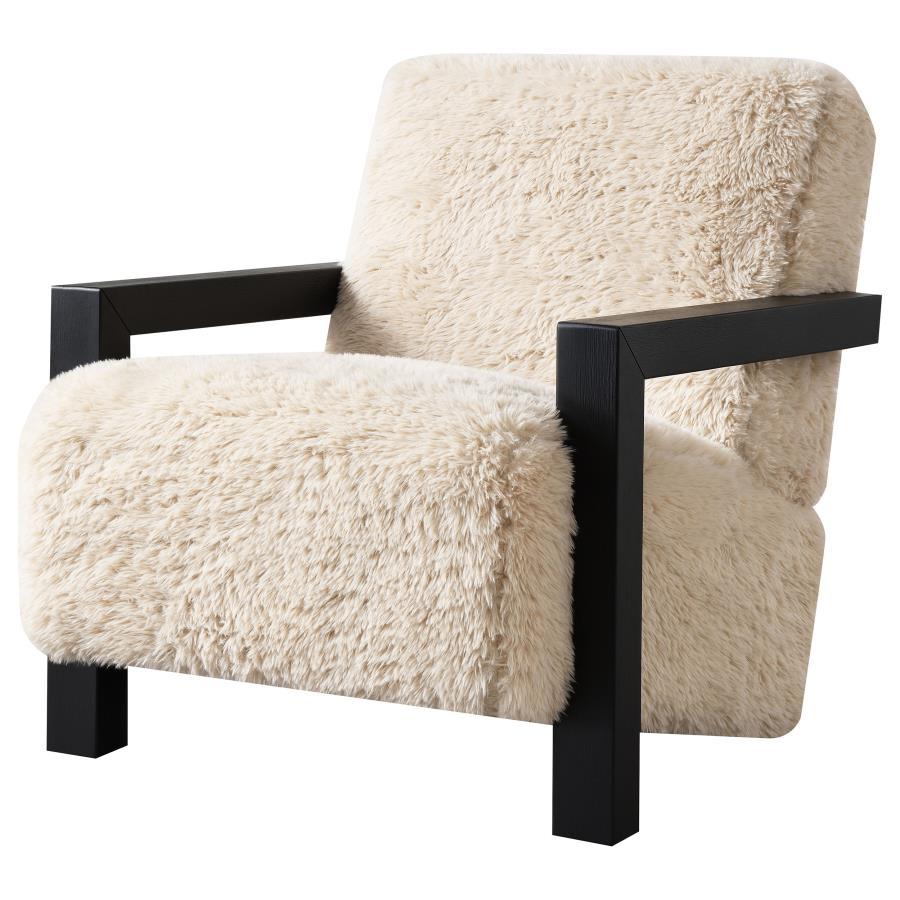 Fitzroy - Faux Fur Upholstered Chair Solid Wood Arms - Latte by Coaster Fine Furniture | Bel Furniture