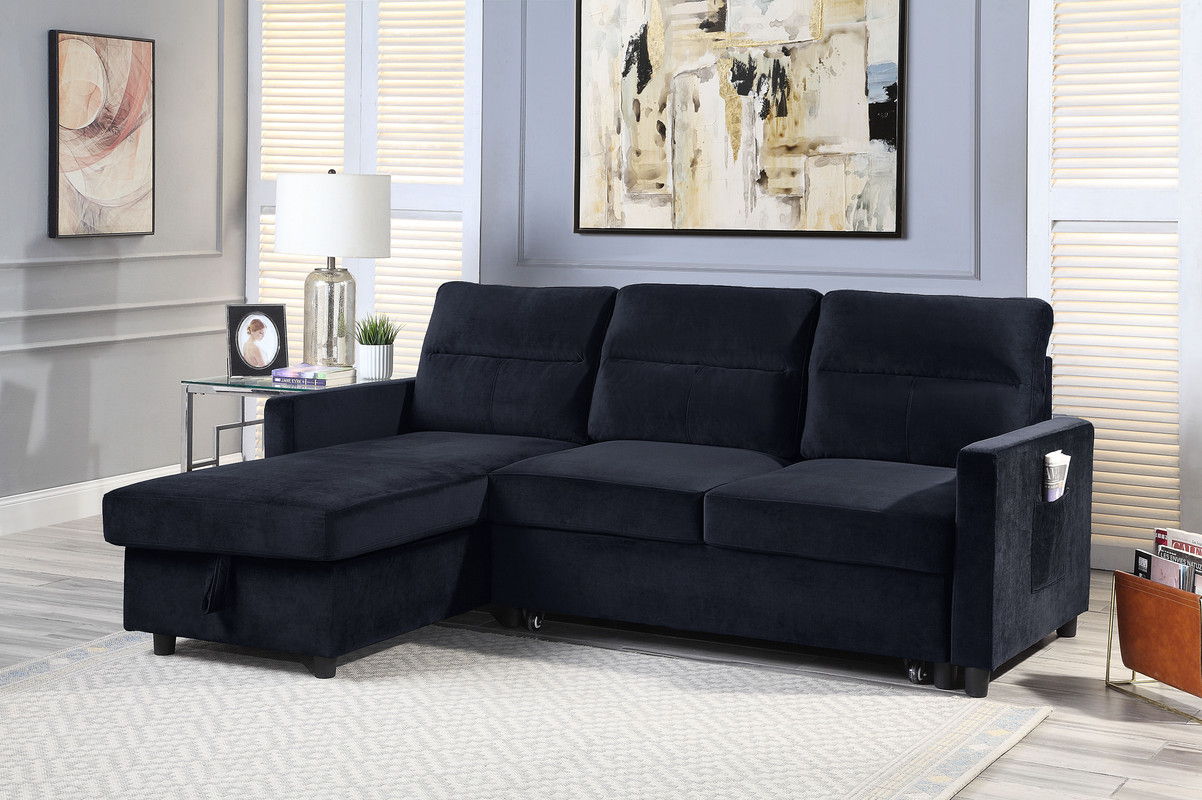 Ivy - Velvet Reversible Sleeper Sectional Sofa With Storage Chaise And Side Pocket by Lilola Home | Bel Furniture