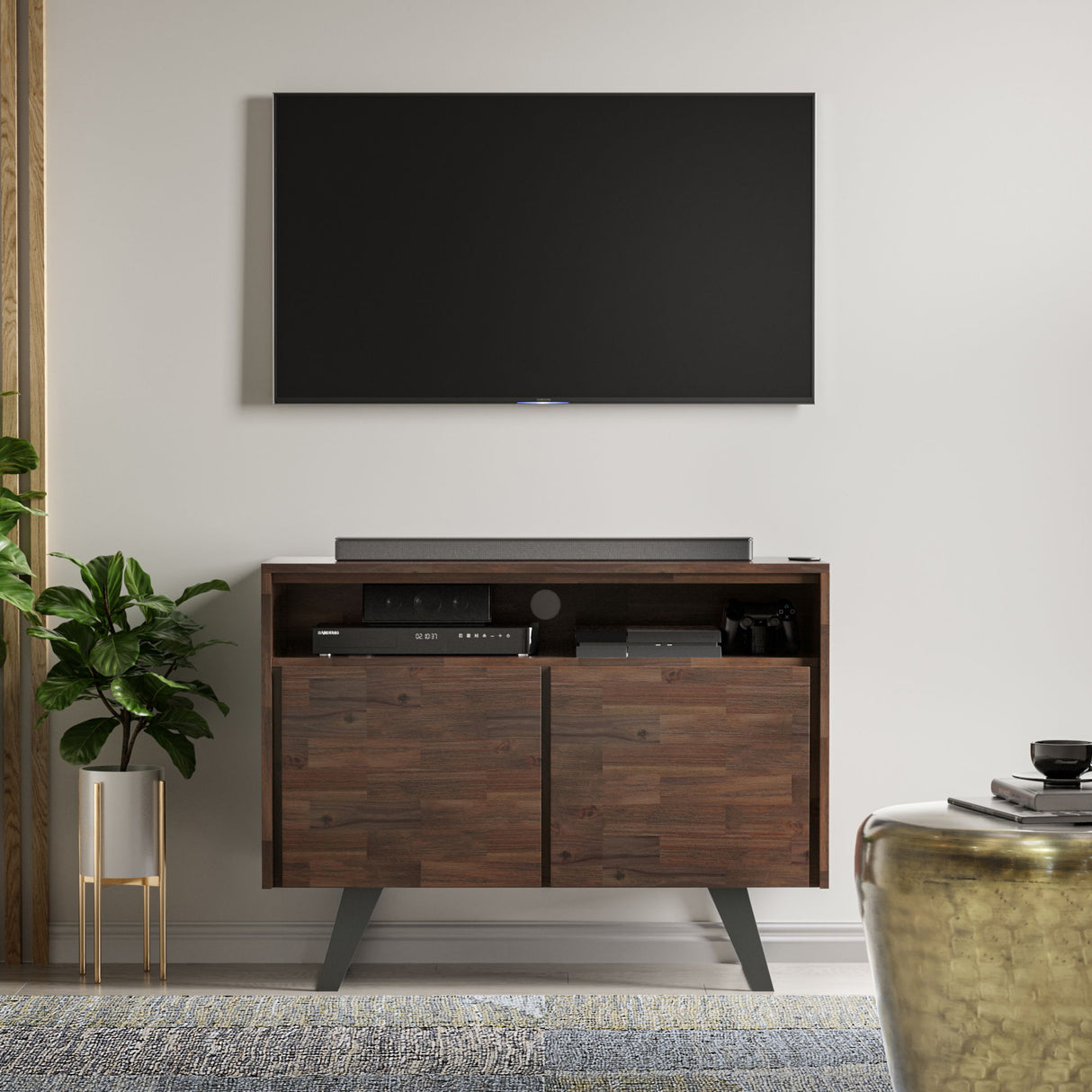 Lowry - Handcrafted TV Media Stand - Distressed Charcoal Brown by Simpli-Home | Bel Furniture