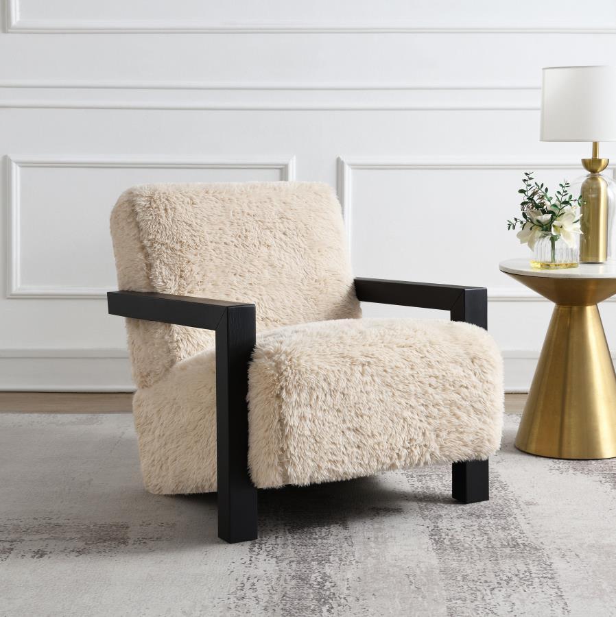 Fitzroy - Faux Fur Upholstered Chair Solid Wood Arms - Latte by Coaster Fine Furniture | Bel Furniture