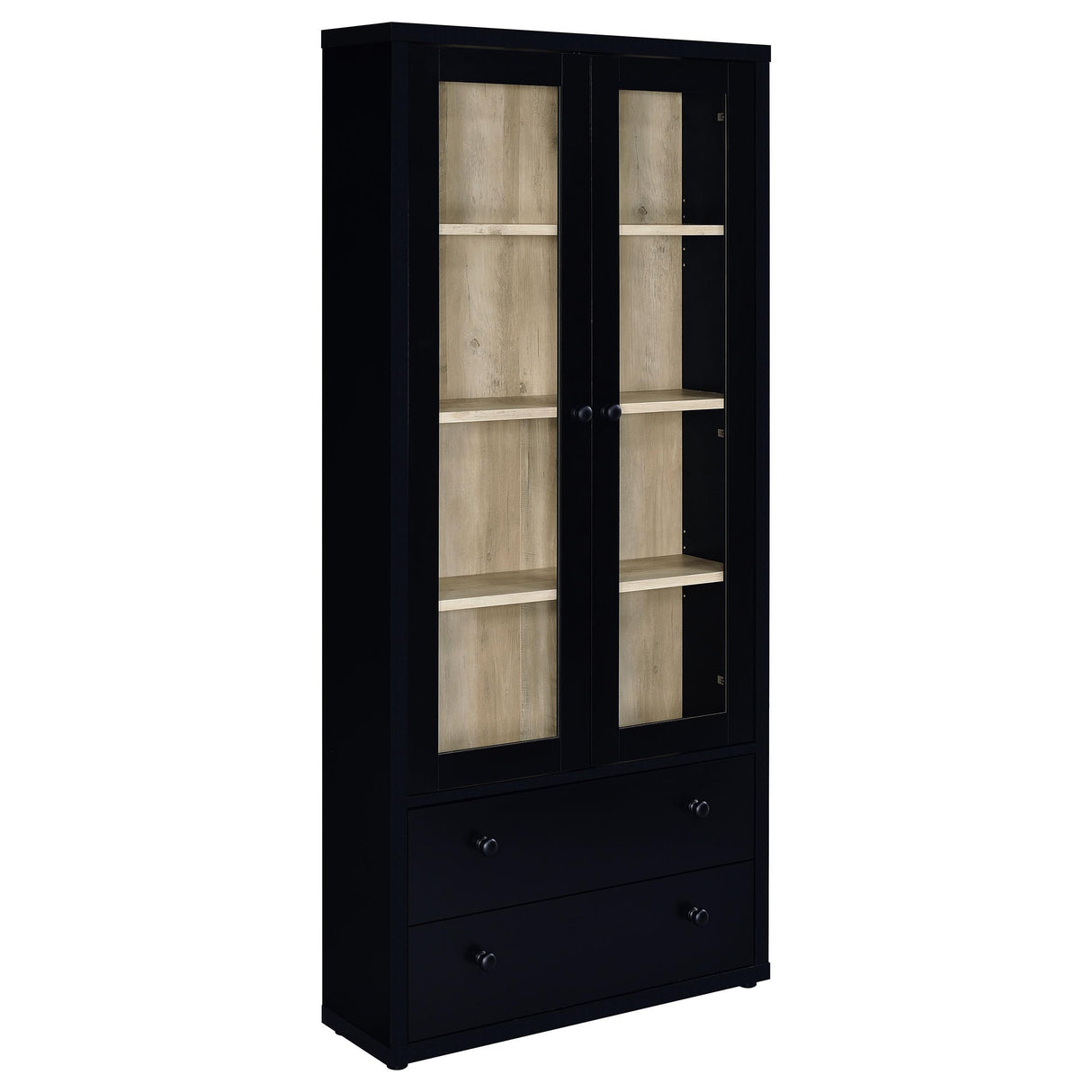 Hawthorne - 4-Shelf Glass Door Tall Cabinet With Drawers Black by Coaster Fine Furniture | Bel Furniture