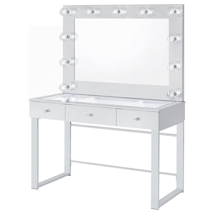 Umbridge - 3-Drawer Vanity Set With Lighting - Chrome And White by CoasterEssence | Bel Furniture