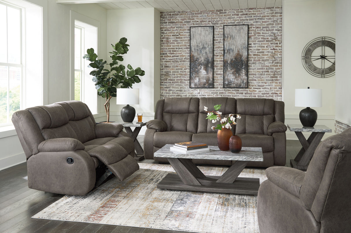 First Base - Reclining Living Room Set Dark Gray 3 Pc. Reclining Sofa, Reclining Loveseat, Rocker Recliner by Signature Design by Ashley® | Bel Furniture