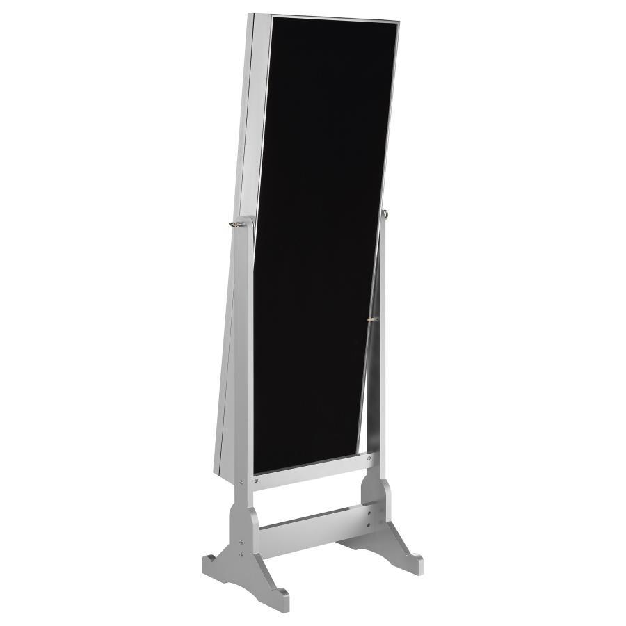 Moore - Cheval Mirror With Jewelry Storage - Silver by CoasterEssence | Bel Furniture