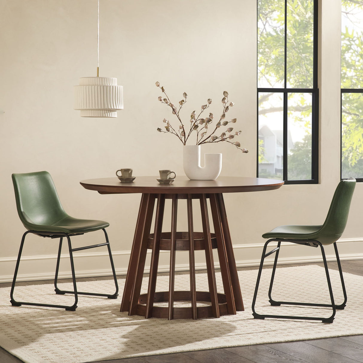 Round Dining Table With Pedestal Base - Brown by Walker Edison | Bel Furniture