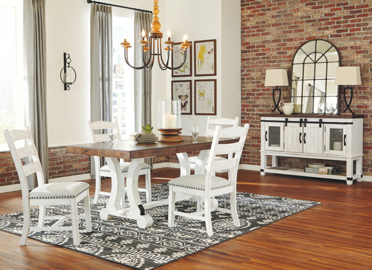 Valebeck - Dining Table Set White 6 Pc. - Rectangular Dining Room Table, 4 Upholstered Side Chairs, Server by Signature Design by Ashley® | Bel Furniture