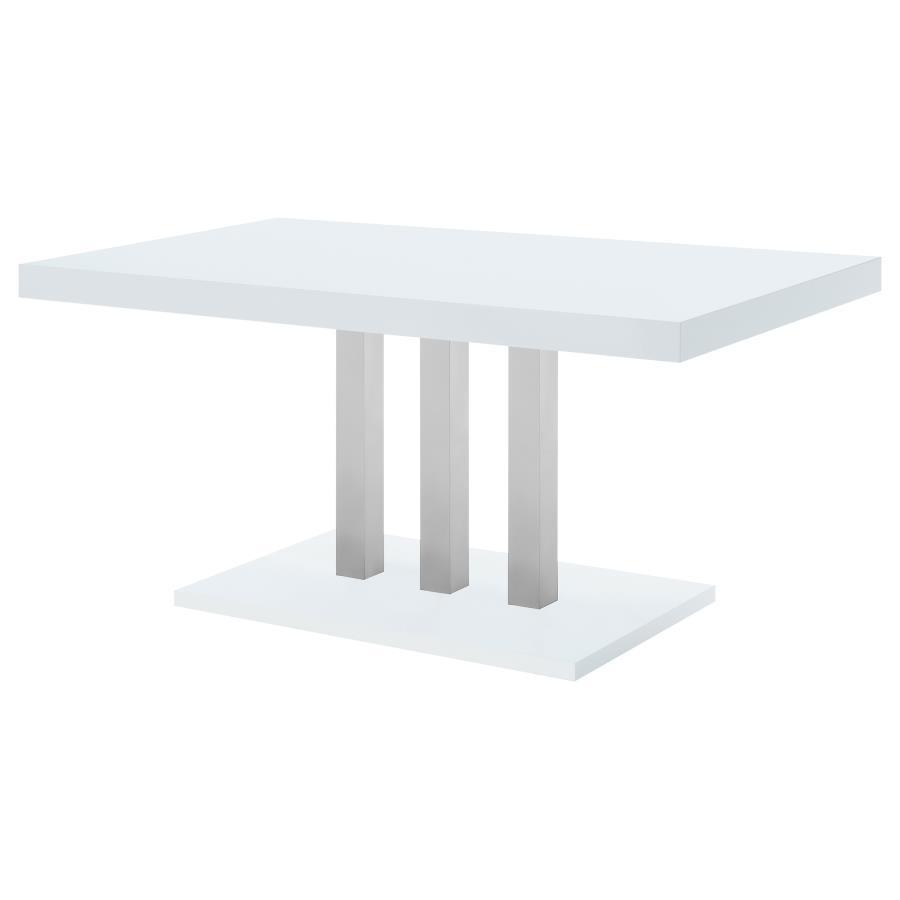 Brooklyn - Rectangular Dining Table - White High Gloss by CoasterEssence | Bel Furniture