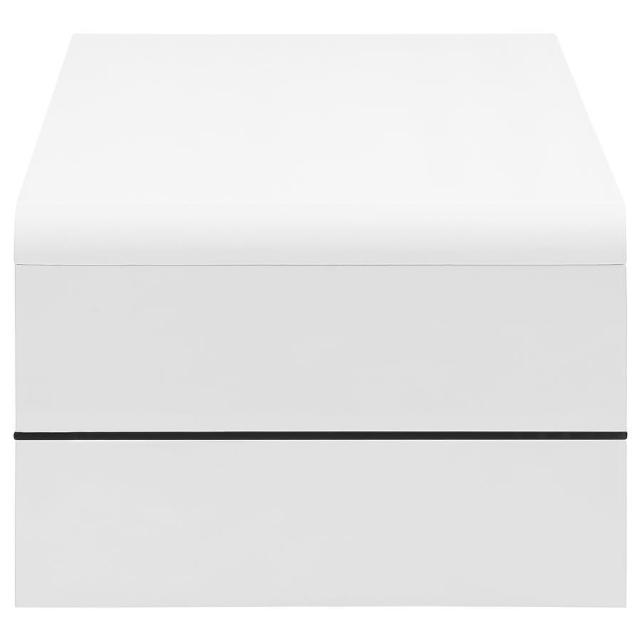 Airell - Rectangular Coffee Table With Shelf - White High Gloss by CoasterEssence | Bel Furniture