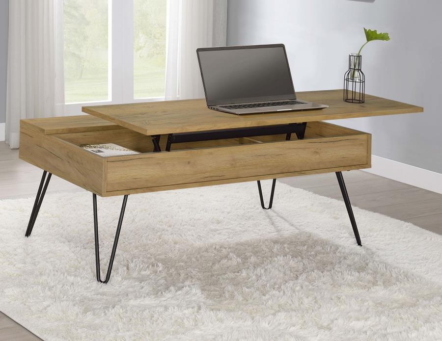 Fanning - Engineered Wood Lift Top Coffee Table - Golden Oak by CoasterEssence | Bel Furniture