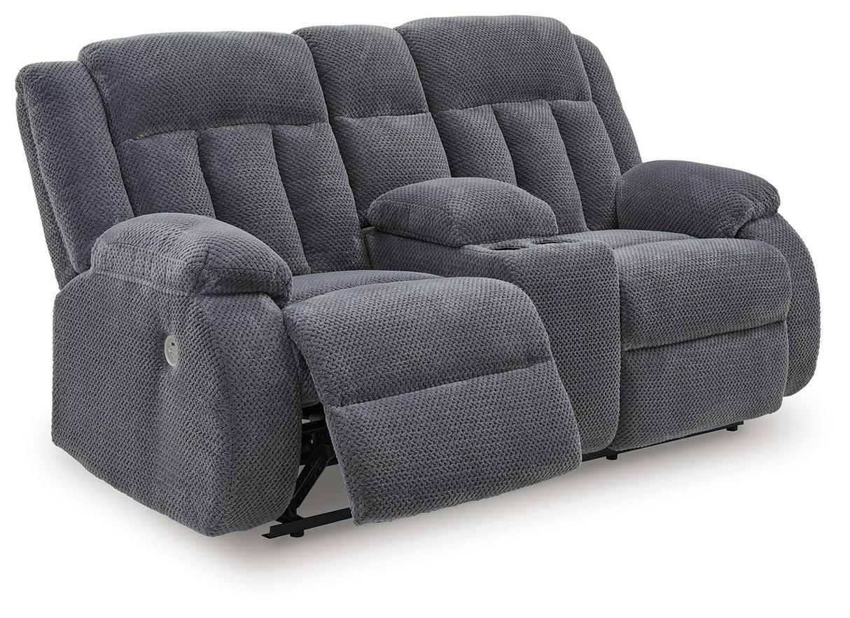 Observation - Steel - Double Reclining Power Loveseat With Console by Signature Design by Ashley® | Bel Furniture