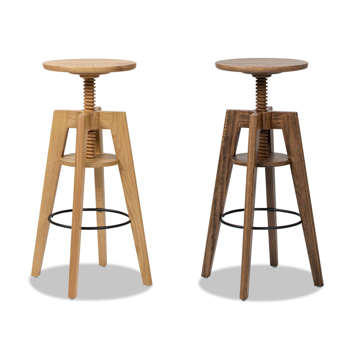 Spencer - Minimalist Oak Adjustable Bar Counter Stool - Walnut Brown Oak by Jennifer Taylor Home | Bel Furniture