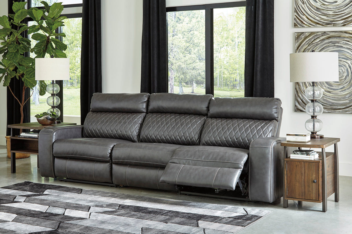 Samperstone - Power Reclining Sectional Gray 3-Piece Power Reclining Sectional by Signature Design by Ashley® | Bel Furniture