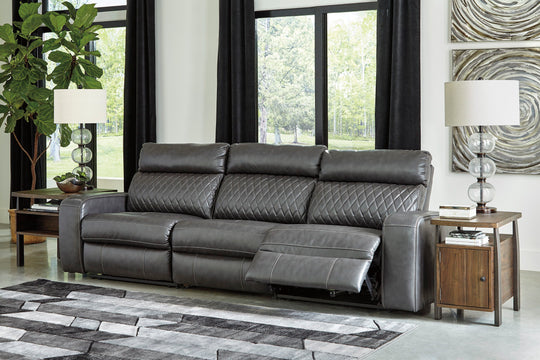 Samperstone - Power Reclining Sectional Gray 3-Piece Power Reclining Sectional by Signature Design by Ashley® | Bel Furniture