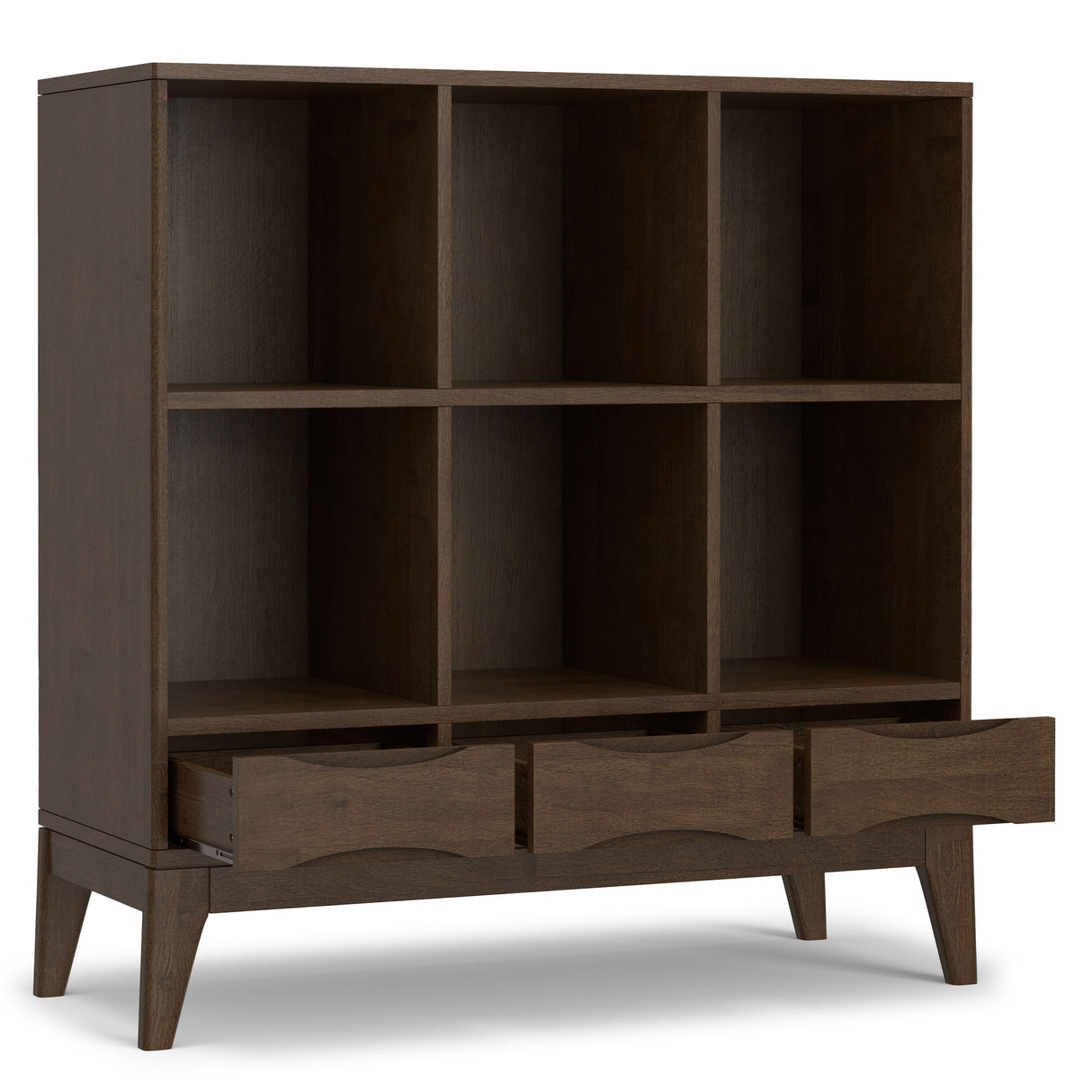 Harper - Low 6 Cube Storage With Drawers - Walnut Brown by Simpli-Home | Bel Furniture