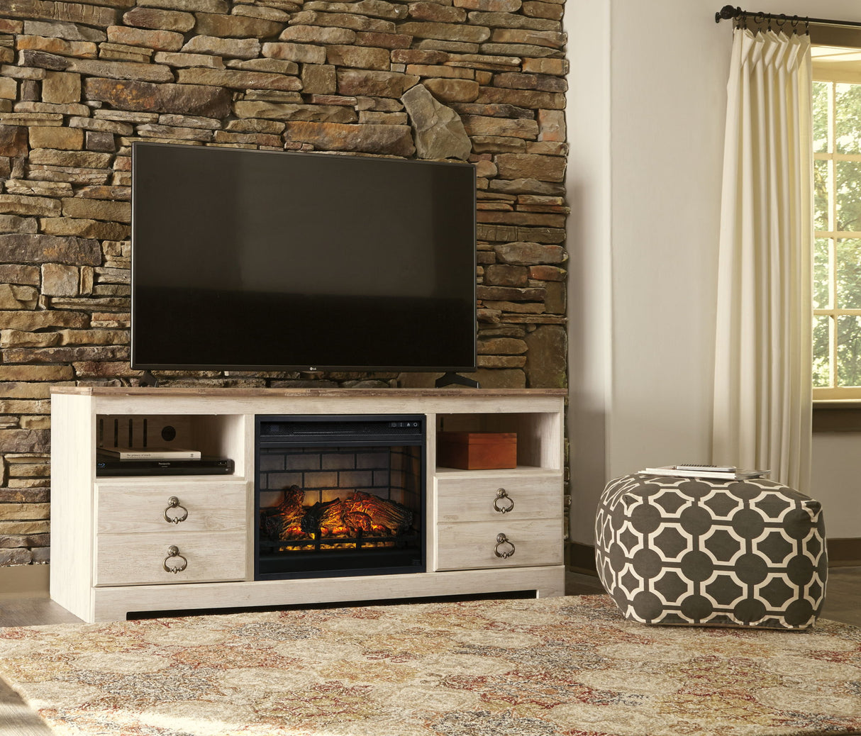 Willowton - 64" TV Stand W/Fireplace Option - Whitewash