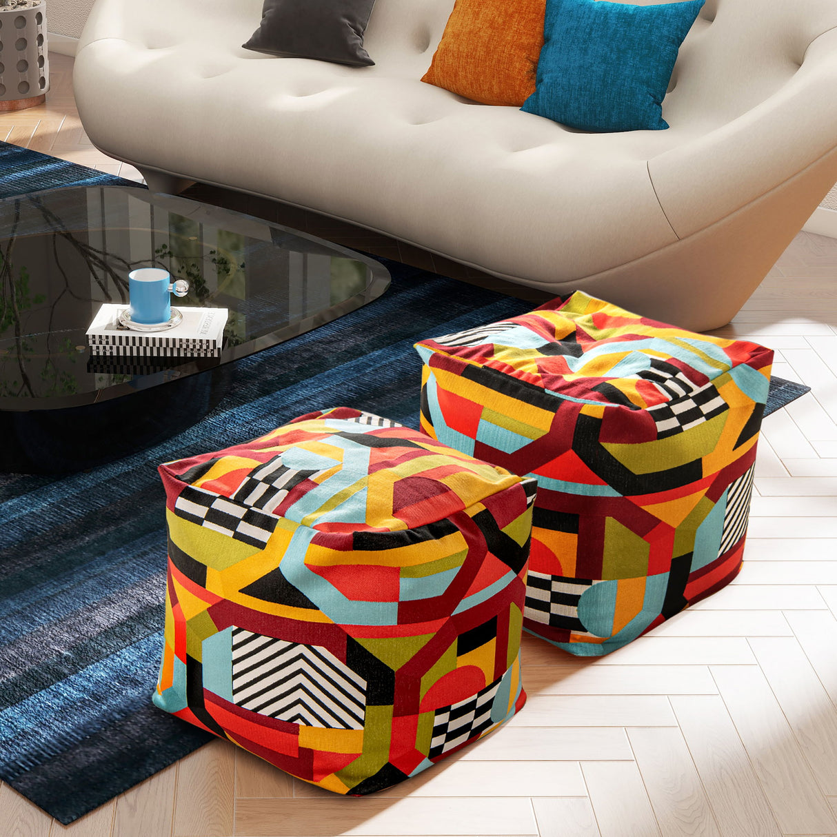 Pouf Luxury Oversized Bean Bag Cube Ottoman by Jennifer Taylor Home | Bel Furniture