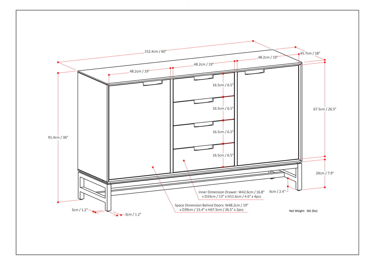 Banting - Mid Century Sideboard With Centre Drawers - Walnut Brown by Simpli-Home | Bel Furniture