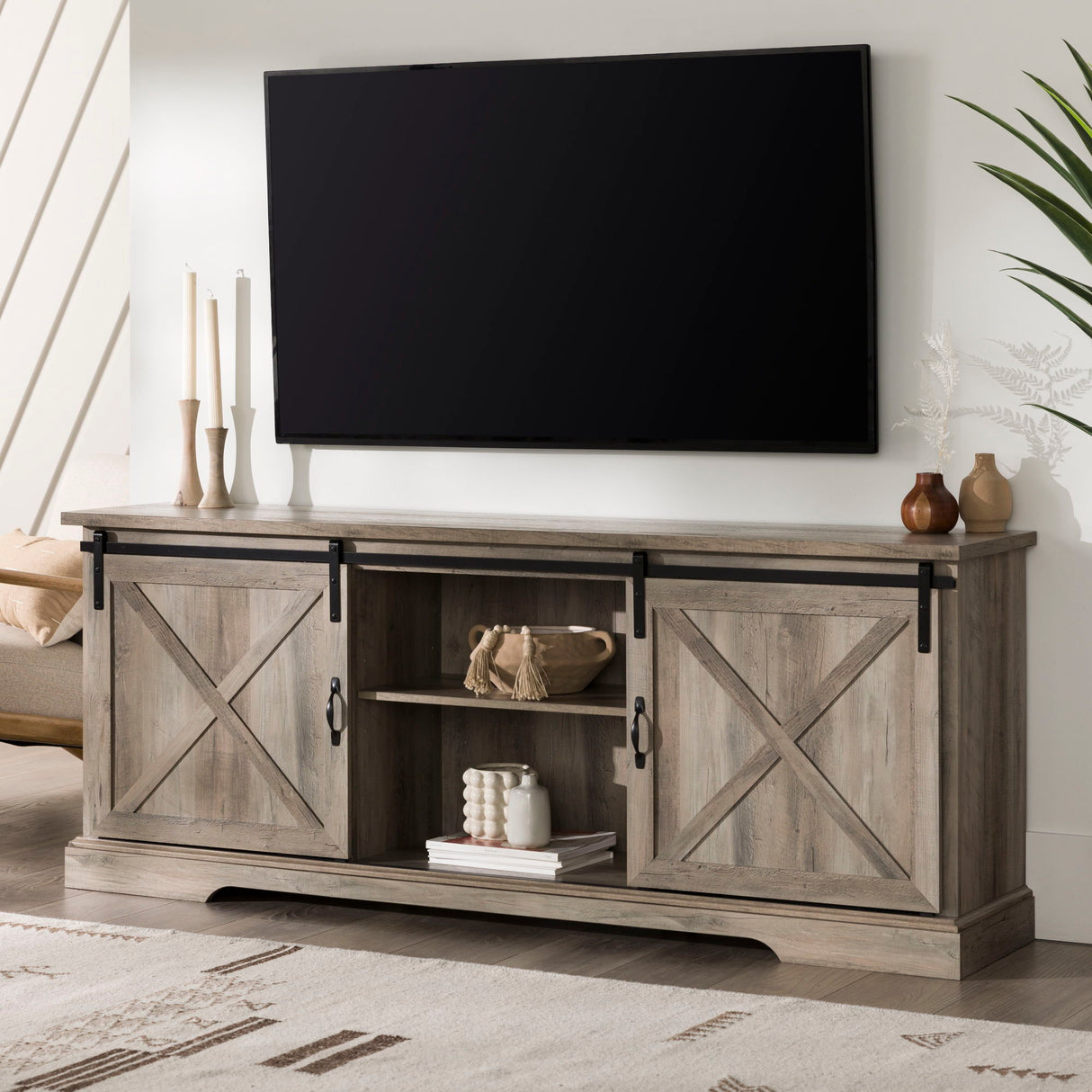 Farmhouse Sliding X Barn Door TV Stand by Walker Edison | Bel Furniture