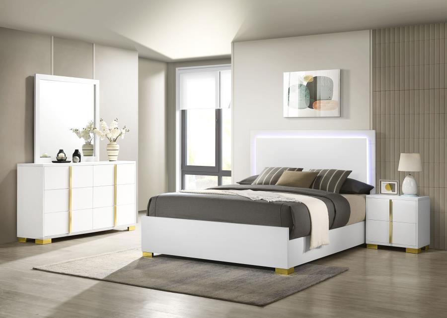 Marceline - Bedroom Set White 4 Pc. Bed, Dresser, Mirror, Nightstand King by Coaster Fine Furniture | Bel Furniture