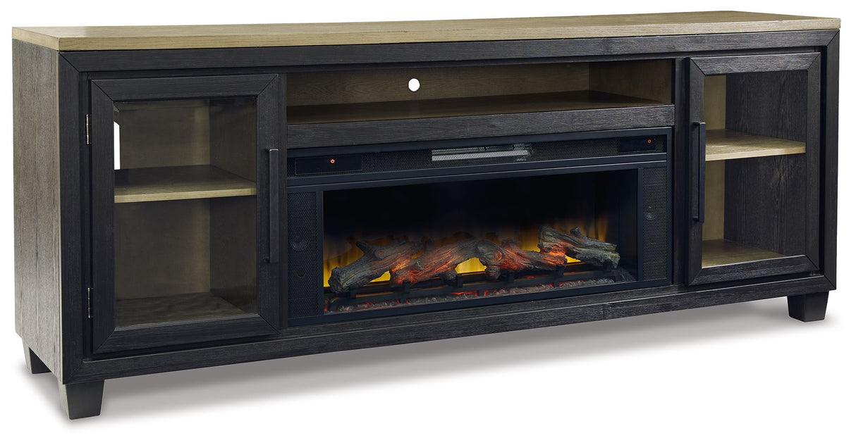 Foyland - Black / Brown - 83" TV Stand With Electric Infrared Fireplace Insert by Signature Design by Ashley® | Bel Furniture