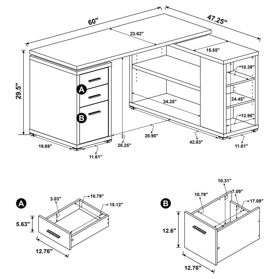 Yvette - 3-Drawer L-Shape Computer Desk by CoasterEveryday | Bel Furniture