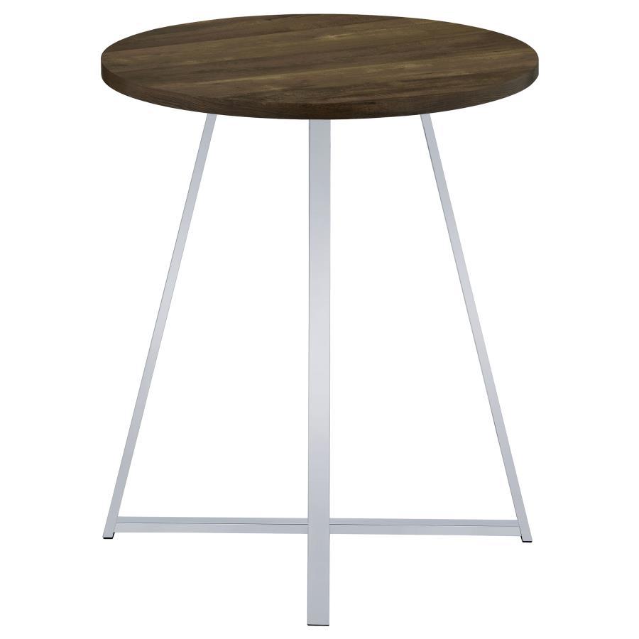 Burkhart - Round Pub Height Bistro Bar Table - Brown Oak by CoasterEveryday | Bel Furniture