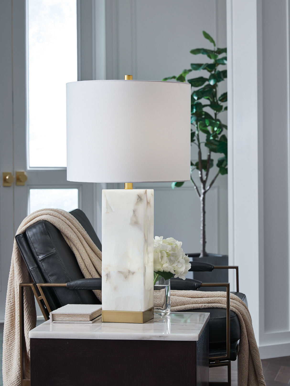 Linderfield - White / Gold Finish - Alabaster Table Lamp by Signature Design by Ashley® | Bel Furniture