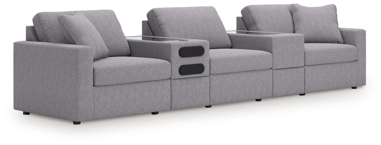 Modmax - Granite - Sectional Gray 5 Pc. Sectional With Audio System And With Storage Console by Signature Design by Ashley® | Bel Furniture