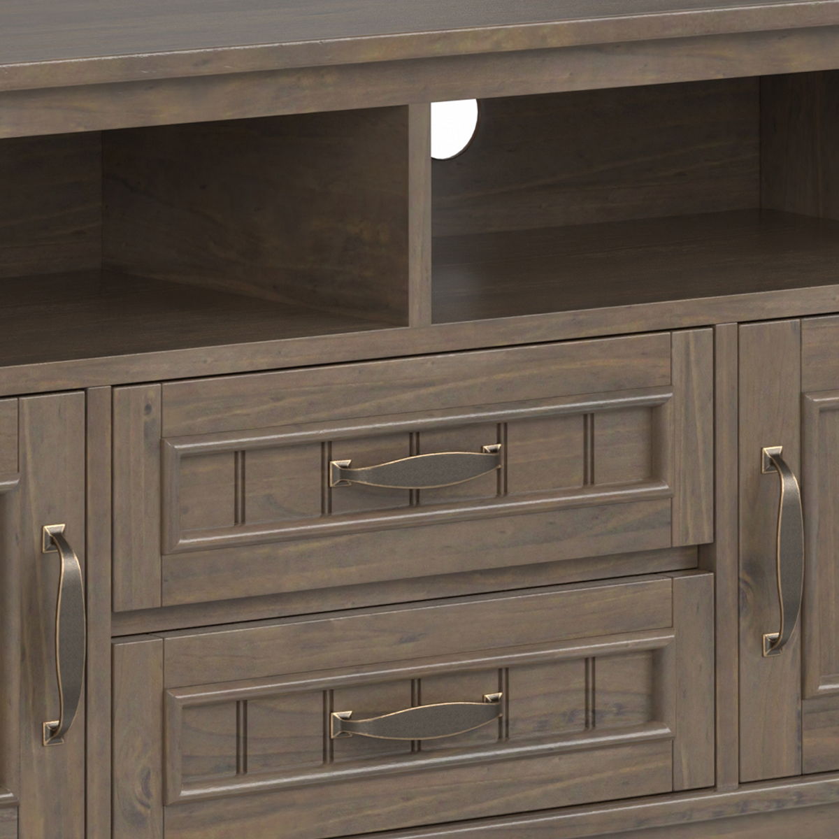 Lev - Handcrafted TV Media Stand - Smoky Brown by Simpli-Home | Bel Furniture