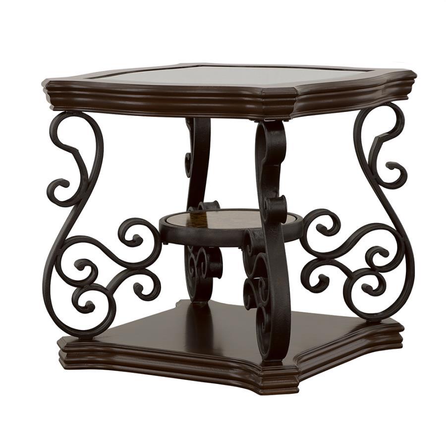Laney - 1-Shelf Glass Top Rectangular End Table - Deep Merlot by CoasterEssence | Bel Furniture