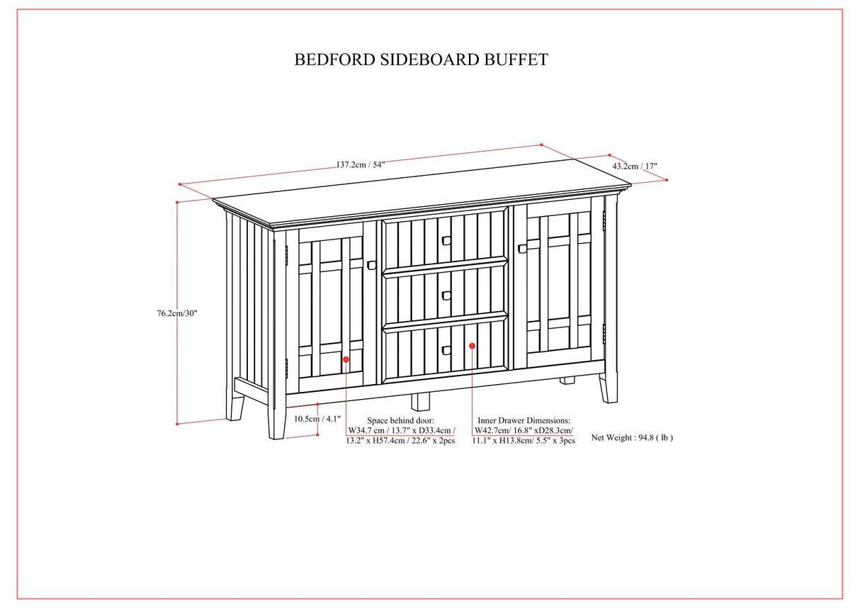 Bedford - Sideboard Buffet - Dark Tobacco Brown by Simpli-Home | Bel Furniture