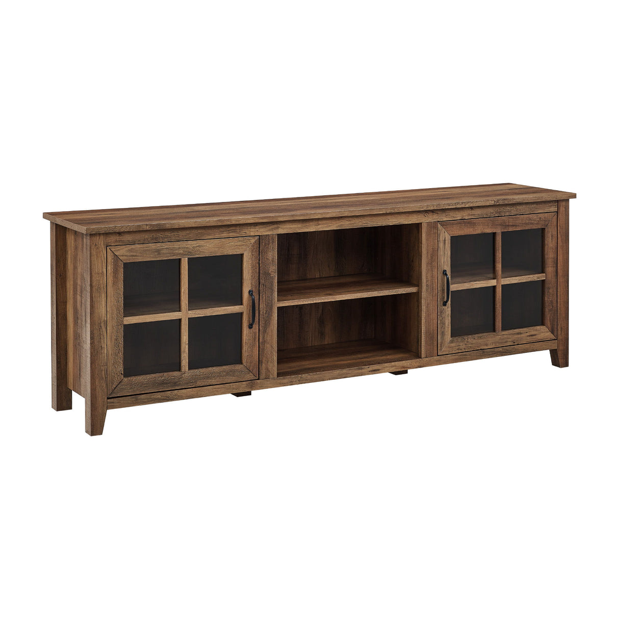Modern Farmhouse 2 Door Glass Windowpane 70" TV Stand For 80" TVs Light Brown None by Walker Edison | Bel Furniture
