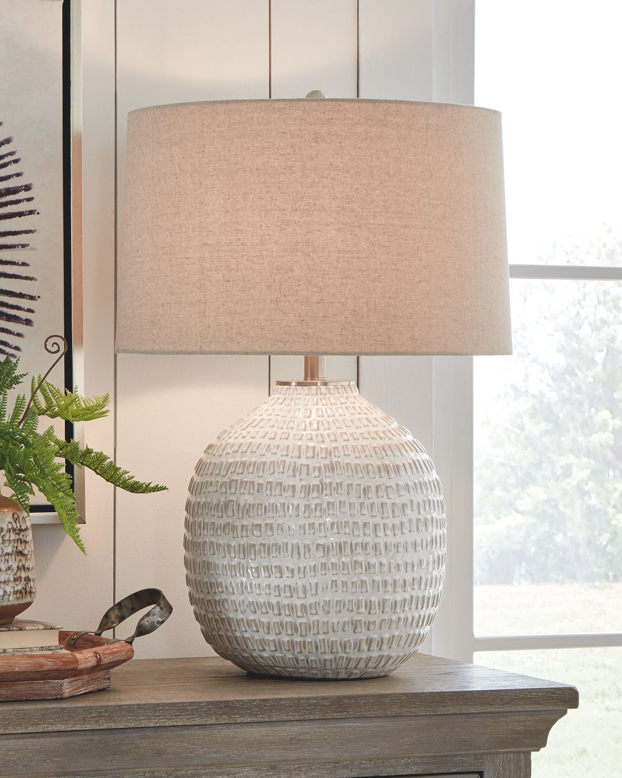 Jamon - Beige - Ceramic Table Lamp by Signature Design by Ashley® | Bel Furniture