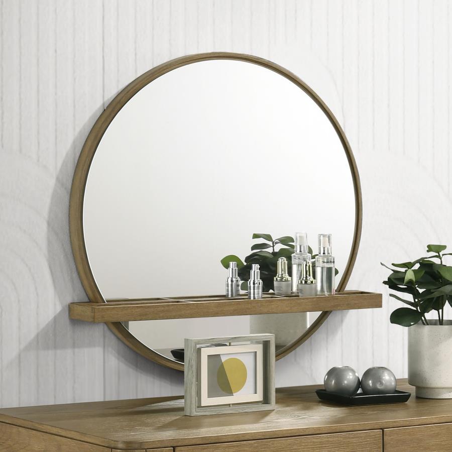 Arini - Round Vanity Wall Mirror With Shelf by CoasterElevations | Bel Furniture